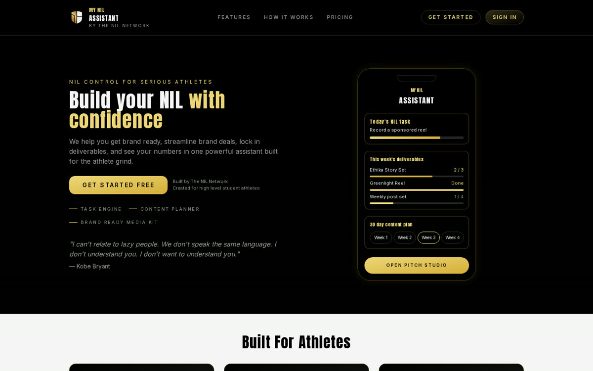 My NIL Assistant homepage