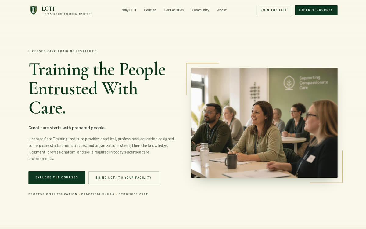 Licensed Care Training homepage
